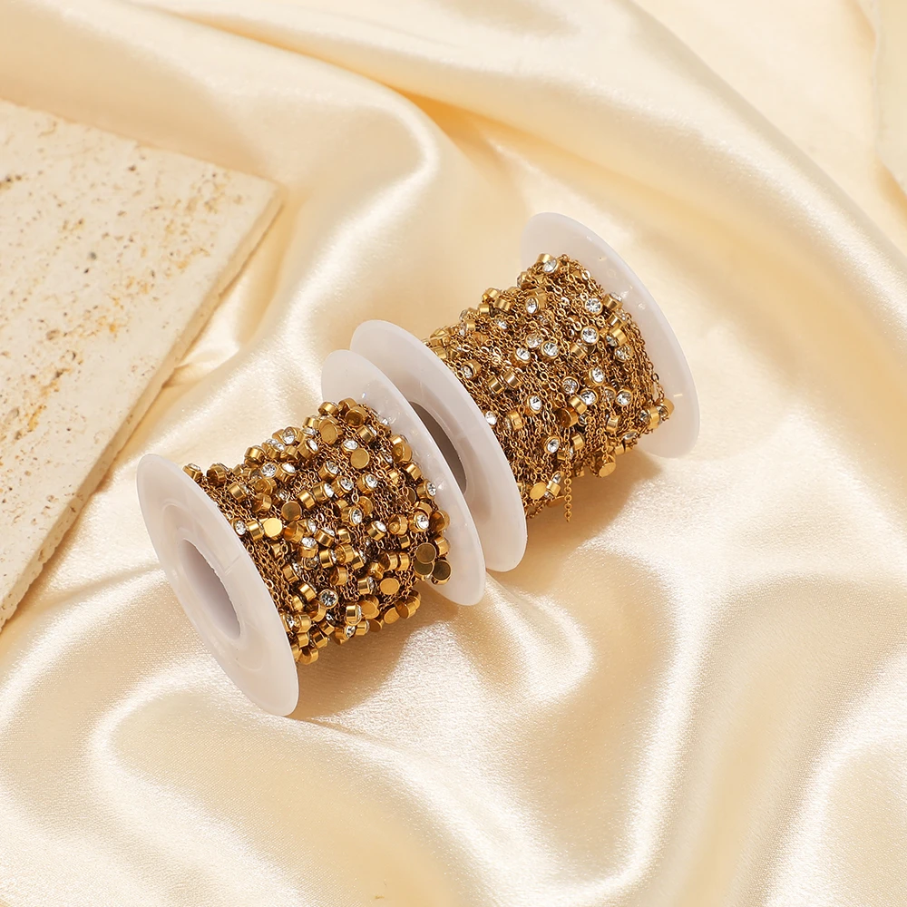 1 Meter Edelstahl-Flachketten mit Zirkonia für DIY-Schmuckherstellung von Halsketten, Armbändern und Ohrringen für Mädchen, Großhandel – Detail 4