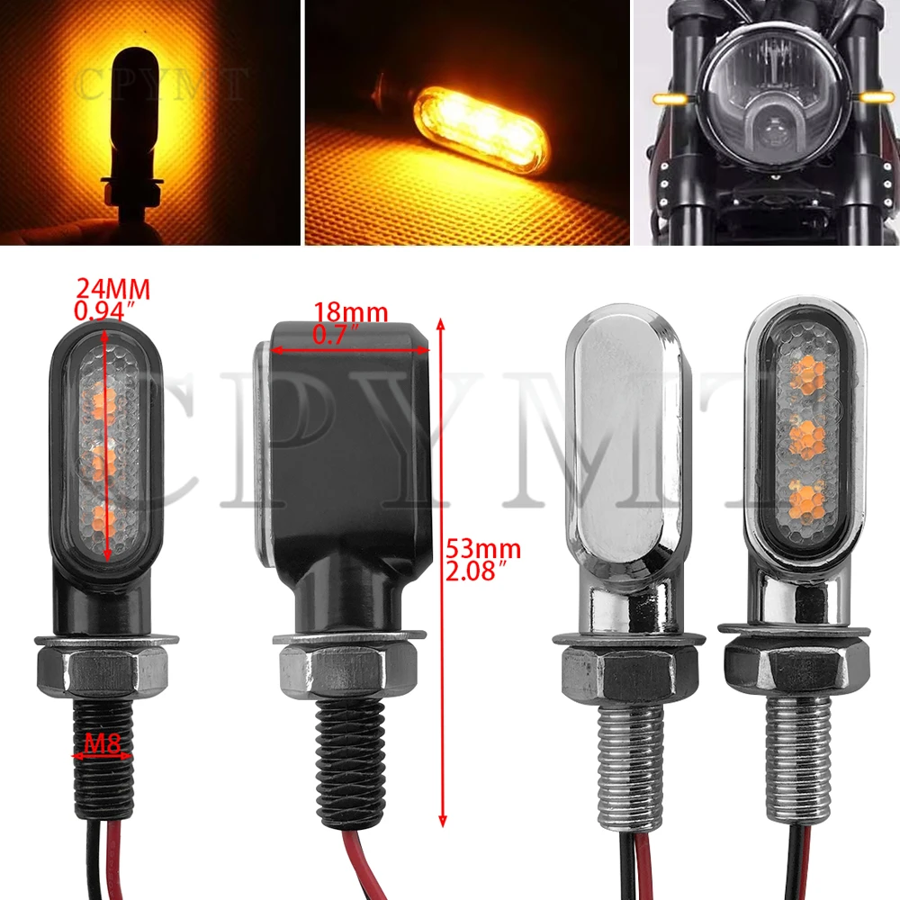 Universal 8mm Mini Led Motorcycle 3Leds Turn Signal Light Amber 12V Lamp Indicators Fit For Honda Yamaha Kawasaki Cafe Racer