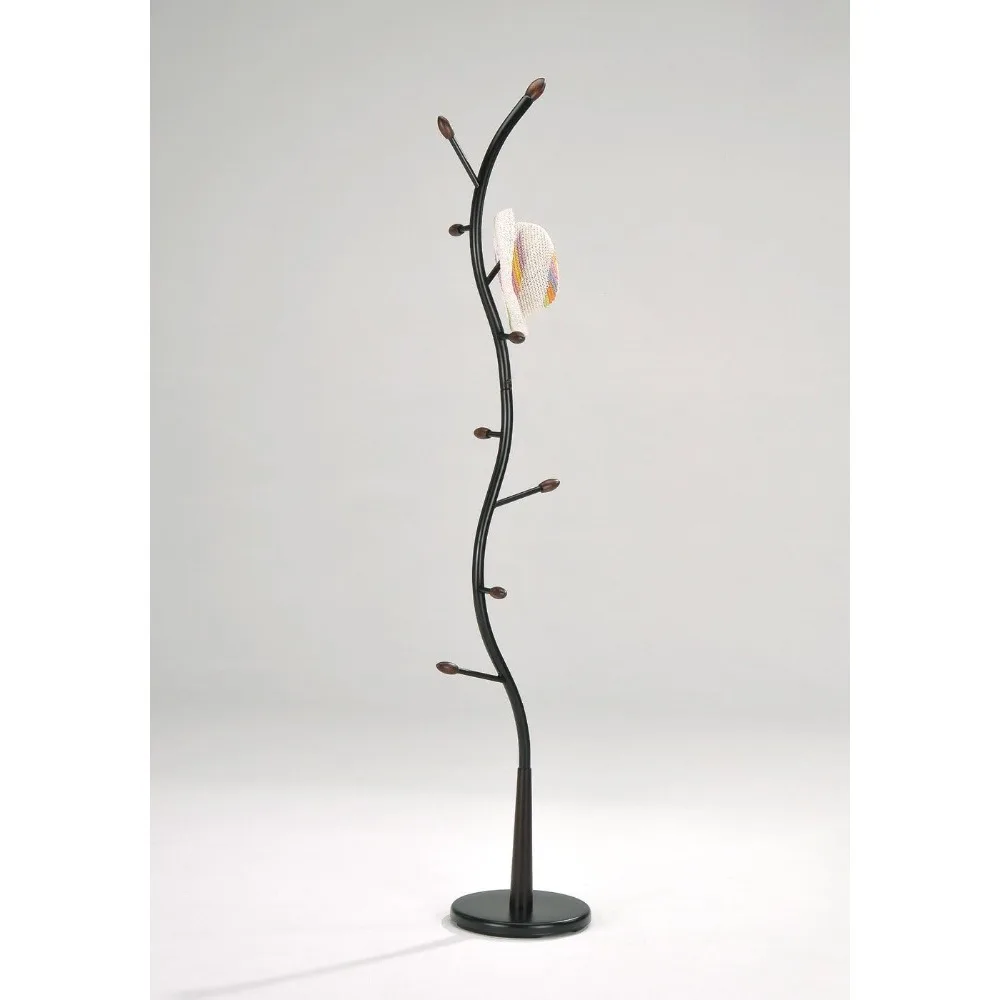 

1 X Black Metal Walnut Wood Hall Tree Coat Hat Rack