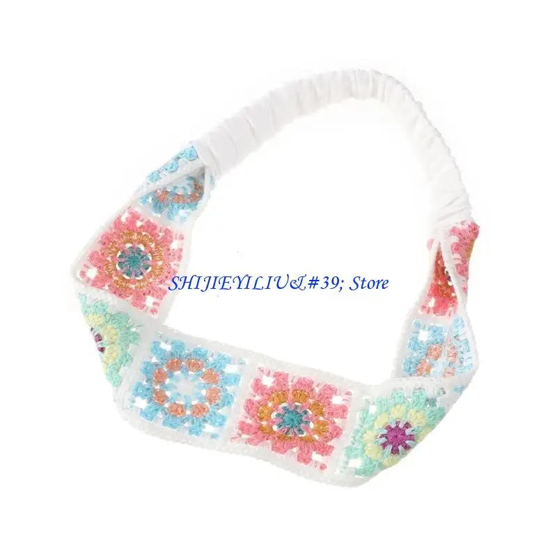 

E21F Summer Sunproof Crochet Hairband Breathable Knit Flower Headband for Teens Girls
