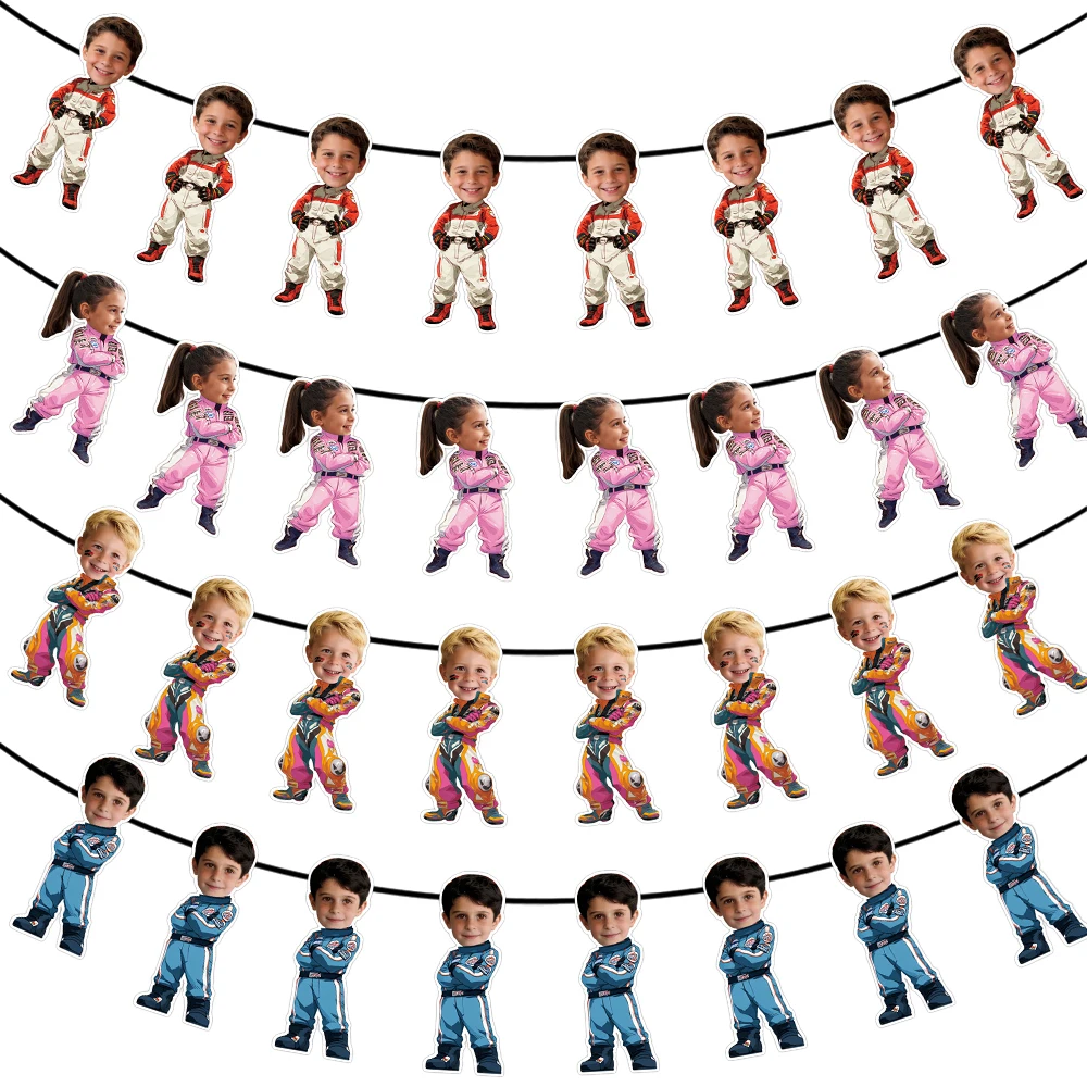 8/16pcs Custom Racing Birthday Party Banner Personalized Face photo with Race Car Driver Birthday Banner Race Party Gifts