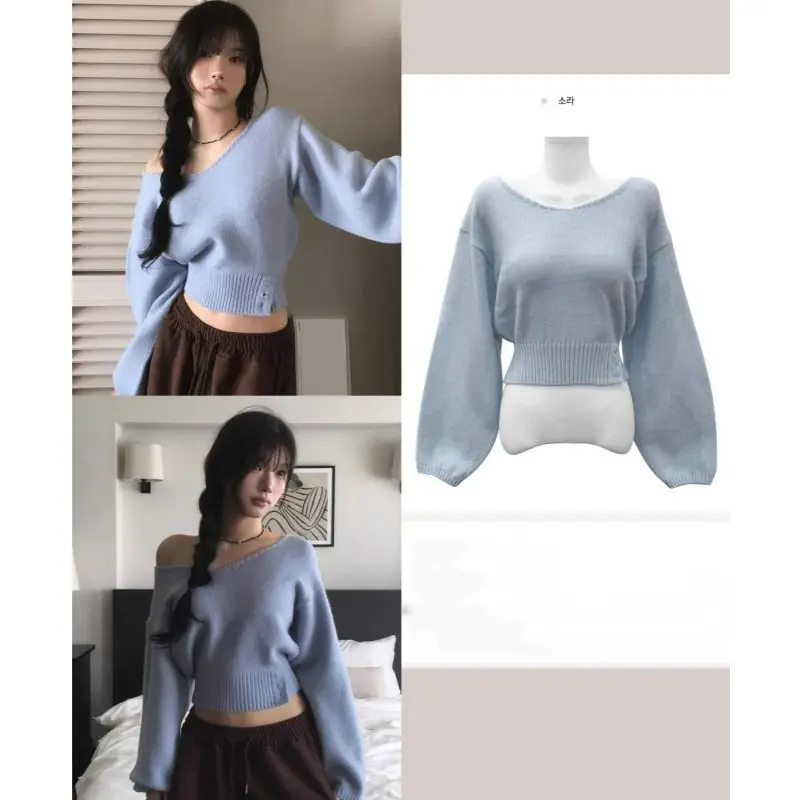 

Sweaters Jumpers Pullovers Woman V Neck Patchworked Illusion Two-Pieces OL BF Y2K Lady Professional Work Business Meeting Simple