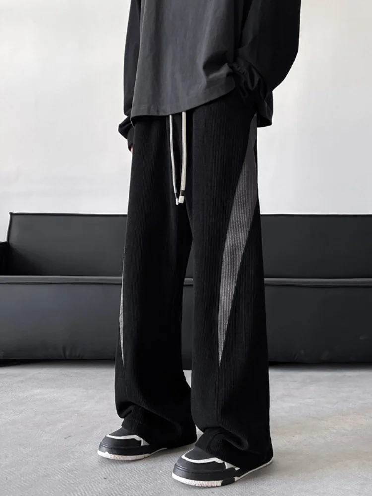 

Мужские спортивные брюки из вельвета с пэчворком, широкие, прямого кроя, свободные, весенне-осенние, в американском ретро-стиле, повседневные