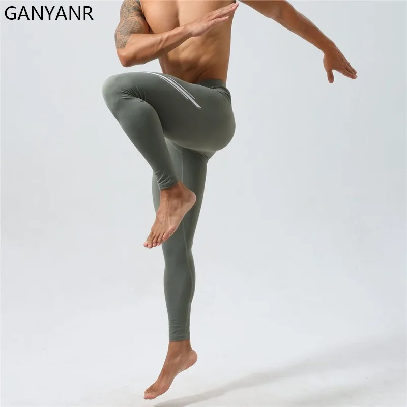 GANYANR Running Tights Men Fitness Training Compression cold weather thermal winter Gym Pants Athletic Leggings Long Trousers