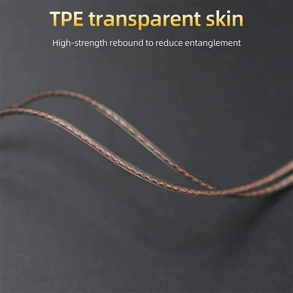 Oxygen-Free Copper Twisted Earphone Cable High-Purity Copper Transparent Black 2Pin Earphone Cable Ear-Winding Design 125cm