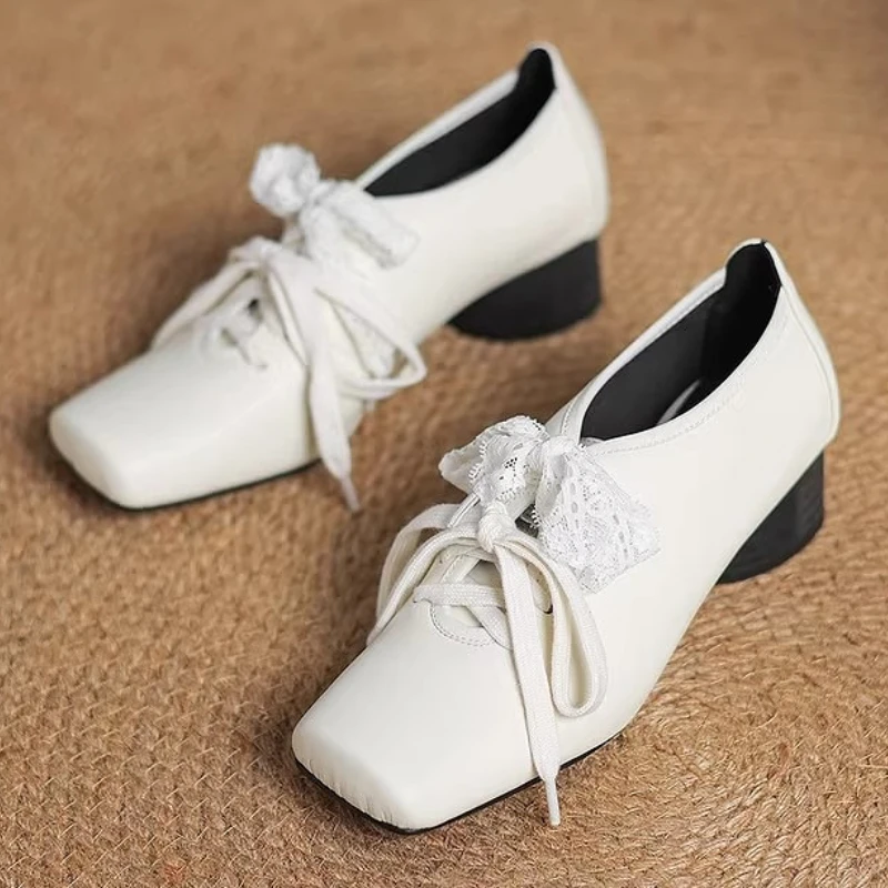 

Retro Lace Up Chunky Heel Mary Jane Shoes Women Square Toe Low Heel Nude Shoes Ballet Style Elegant Women Shoes Zapatos De Mujer