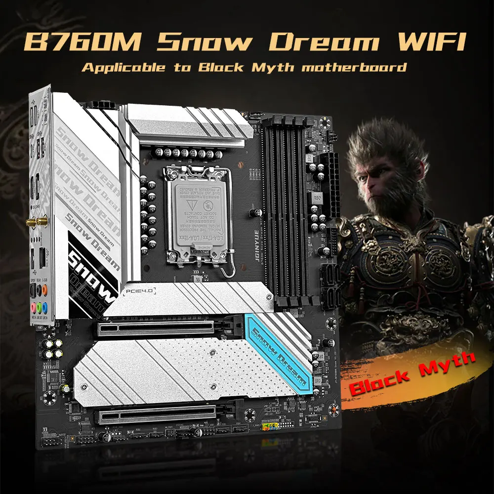 JGINYUE B760M Snow Dream WiFi Motherboard  LGA1700 Support Intel Core i3/i5/i7/i9 12th 13th 14th Processor Dual channel DDR4