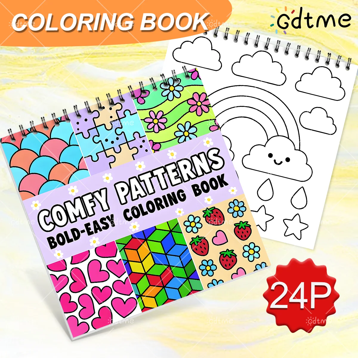 1pc Comfy Patterns Adult Coloring Book -Thick Paper, Relax & Relaxing Designs with Playful Hearts, Flowers, Cherries & Geometri