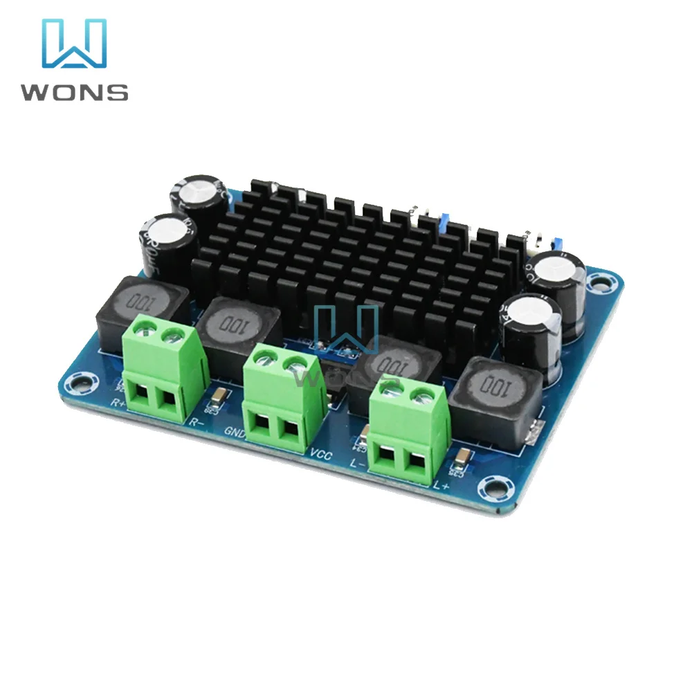 XH-A283 High Power Digital Power Amplifier Board TPA3116D2 100WX2 DC 12V-24V Short Circuit Protection 27×52mm Hole