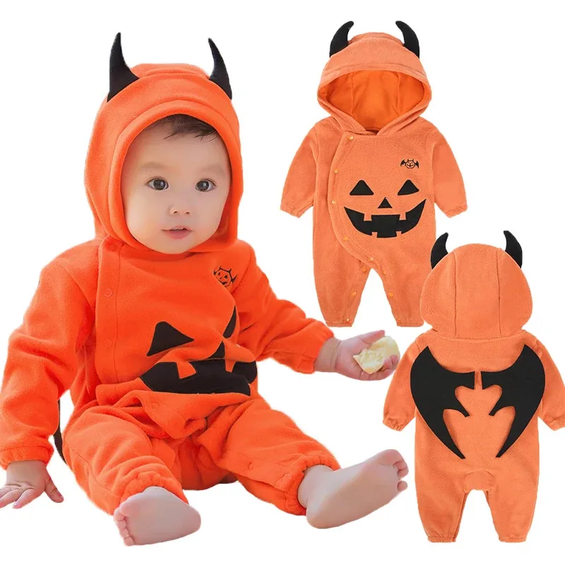 

Umorden Halloween Clothing for Baby Boys Girls Pumpkin Devil Costume Hooded Romper Fleece with Wings 3-24M