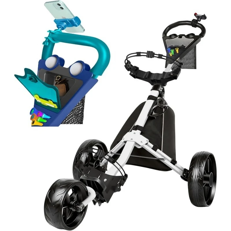 

Golf Push Cart 3 Wheel, Foldable with One-Click Folding, Compact Golf Bag Cart, Wide EVA Wheels, Foot Brake, Elastic Wing