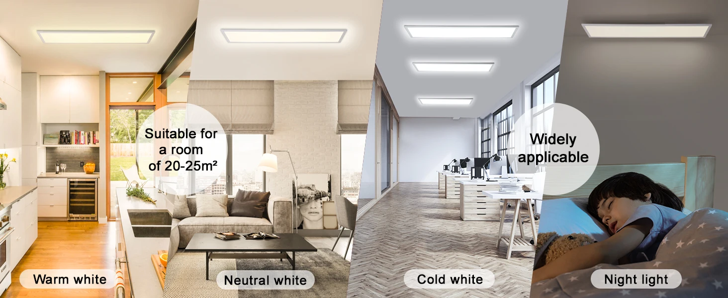 LED-Deckenleuchte, 100 x 25 cm, 30 W, dimmbare flache Deckenleuchte mit Fernbedienung und Speicher, 2700–6500 K für Küche und Büro – Detail 3