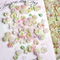 50PCS Novelty Soft Camellia Peony Rose Resin Nail Charms Random Mixed Colorful Butterfly Bow Leaf Nail Art Decorations DIY Nails