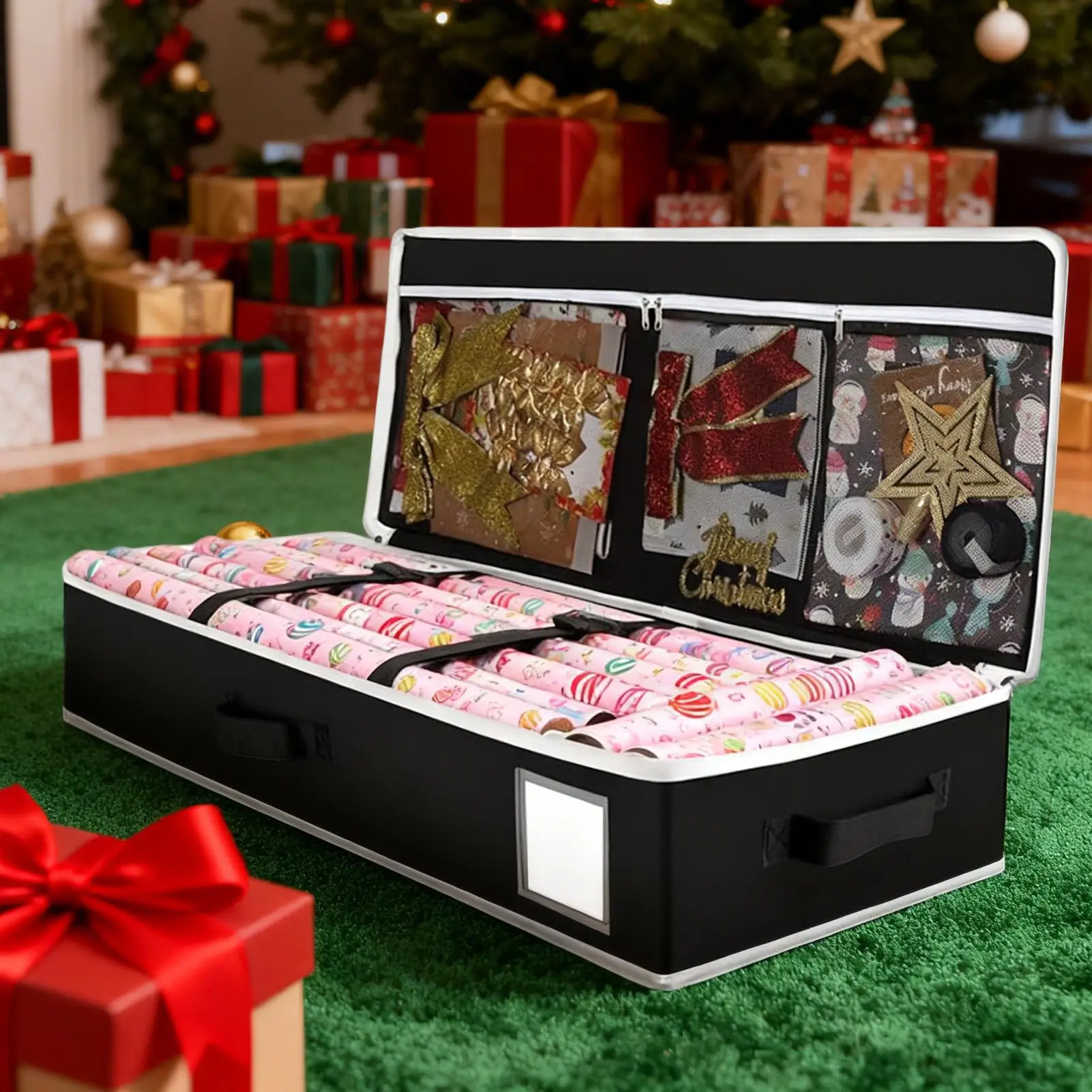 

Органайзер для упаковочной бумаги, рождественский большой органайзер, контейнеры для упаковки бумаги с карманами для лент, бантов, канцелярских инструментов