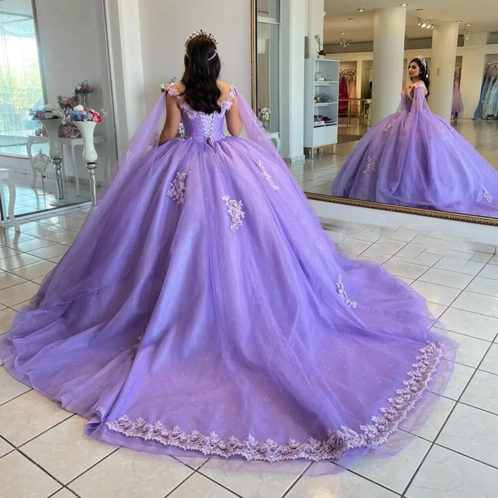 Lila Lavendel Quinceanera Kleider 2023 Mit 3D Blumen Puffy Vestidos ParaXv Años 15 Jahre Alt Prom Kleid Prinzessin Geburtstag