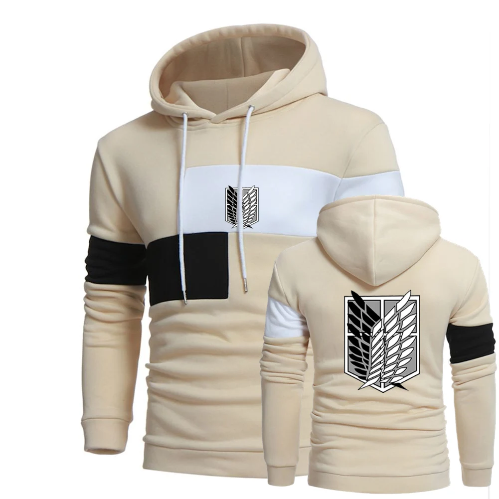 2023 Spring Autumn Fashion New Man's Attack On Titan Logo Print Tricolor Patchwork Hooded Streetwear Hip Hop Comfortable Hoodies