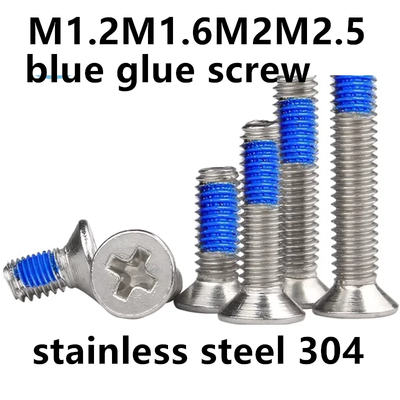 M1.2M1.6M2M2.5stainless steel 304 phillips flat head countersunk blue glue small screw anti-loose screw shockproof screw1156