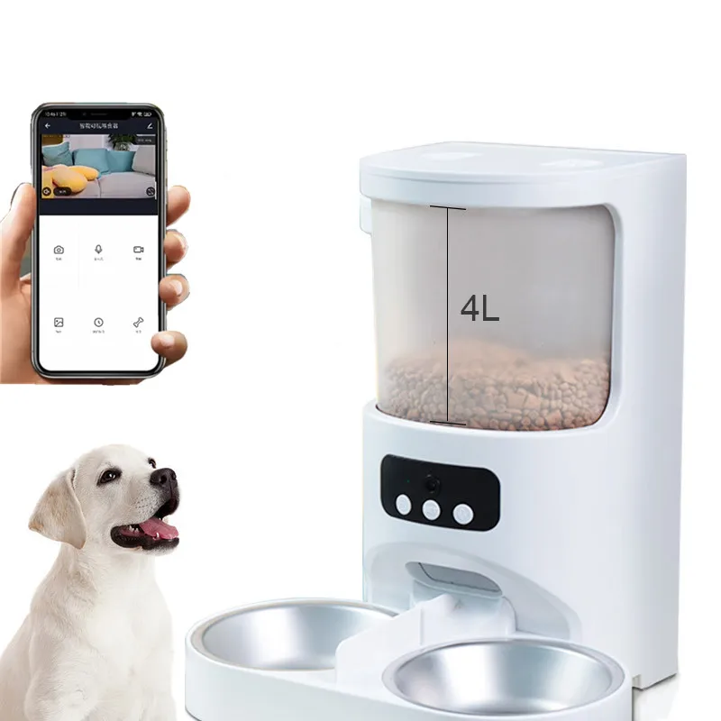 

STLF 2023 New Wifi Automatic Stainless Steel Double Bowls Feeders 4L TUYA Smart Pet Feeder with