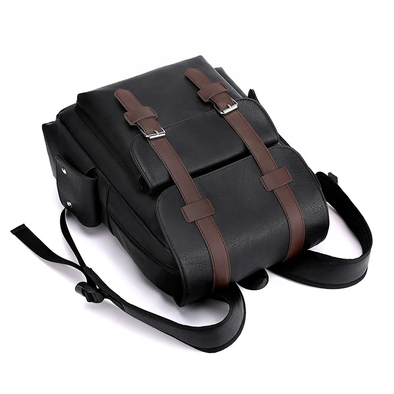 2023 männer Rucksack PU Leder Rucksack Große Laptop Rucksäcke Männlichen Mochilas Schwarz Schulranzen Für Jugendliche Jungen Braun Sac A Dos – Detail 7