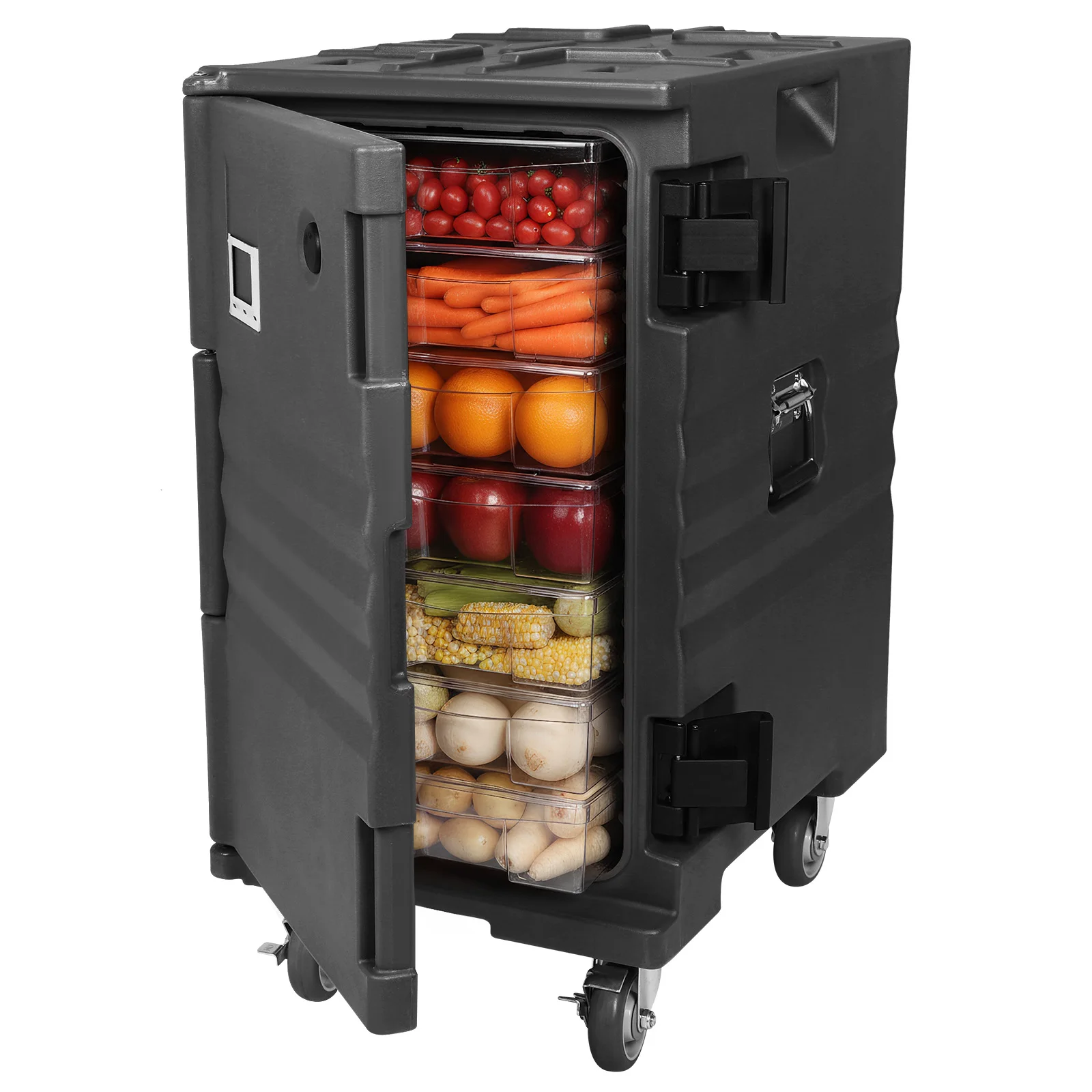 

118QT Front Loading Insulated Food Pan Carrier Stackable Catering Dishbox with Wheels W/Handles for Catering & Transport