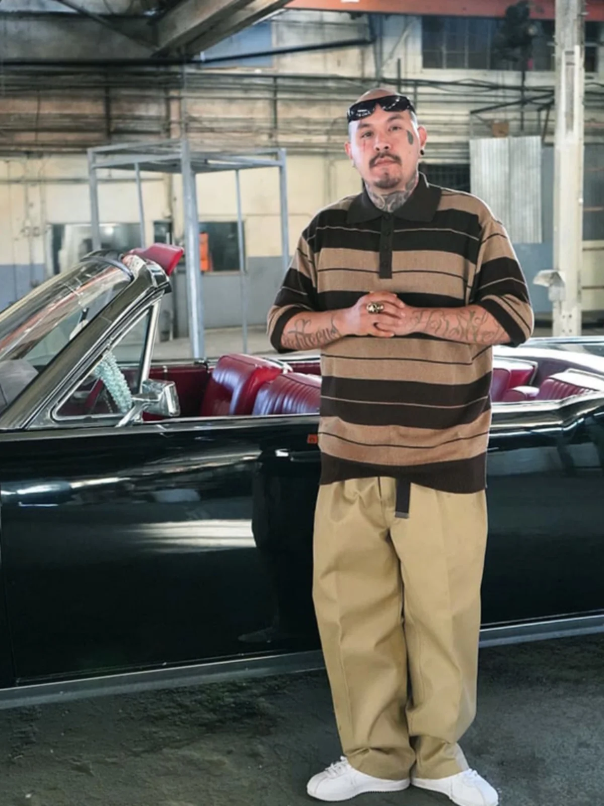 

CALTOP West Coast Hip Hop Chicano большого размера Gangsta Sle irt Striped Tattoo ort Sve Top для мужчин и женщин