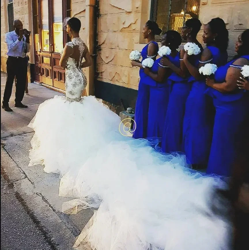 Vestido de novia de sirena con apliques de encaje dorado y cuello alto personalizado para novia, cola de catedral, vestidos de novia de manga larga