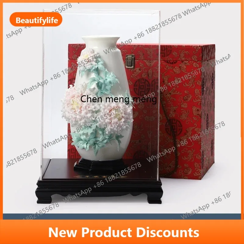 

C56 Handmade Peony Porcelain Vase New Chinese Ornament Ornament