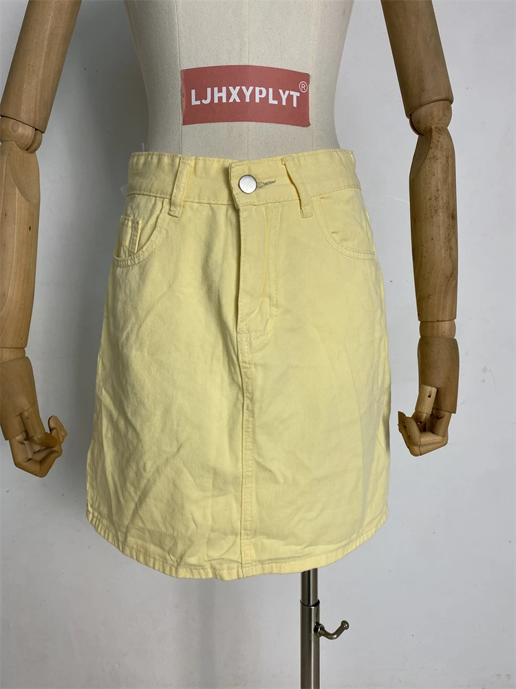 Women's Simple Yellow High Waisted Short Skirt Young Girls Street Style Vintage Fashion Bottoms Female Summer Mini Skirts