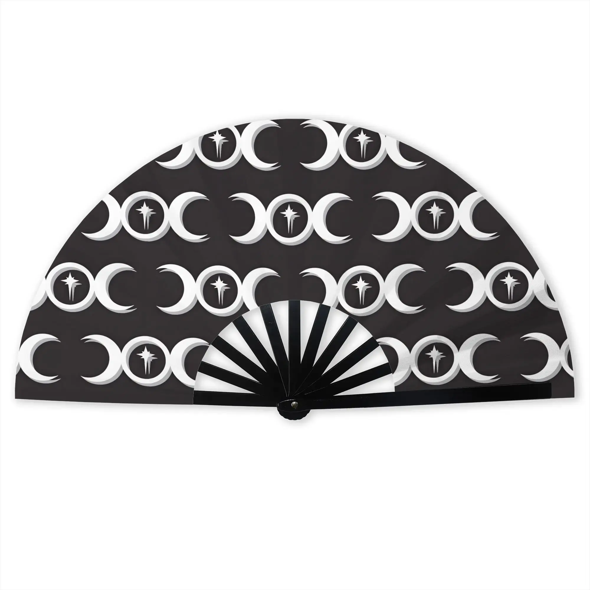 Seamless Repeat Pattern Star Triple Moon Folding Hand Fan  Polyester Fabric Fan Funny Summer Accessory Decorative Fans