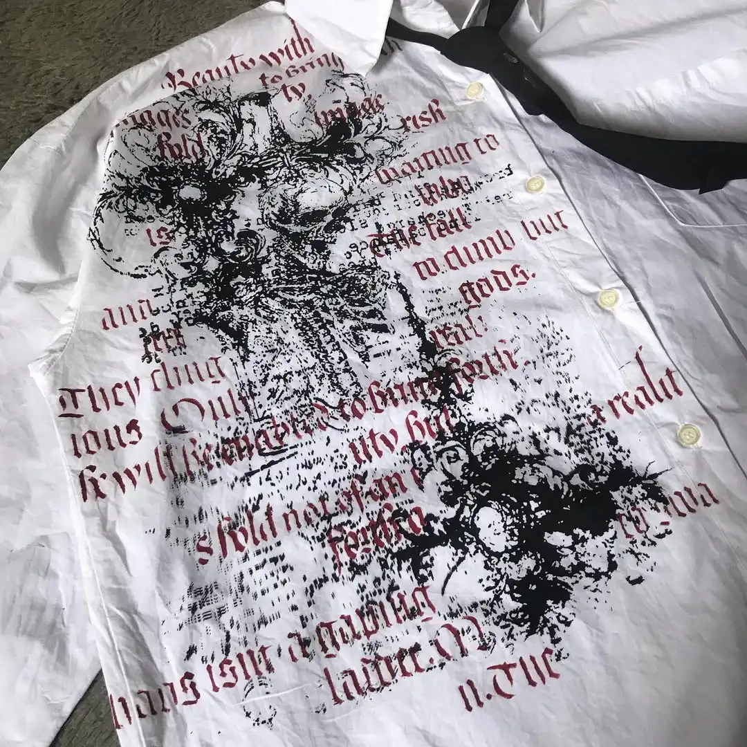 

Y2K Gothic Fashion Long Sleeves Shirt Affliction Harajuku V-neck Shirt Men Women Skull Scripture Printing Tee Gothic Cotton Tops