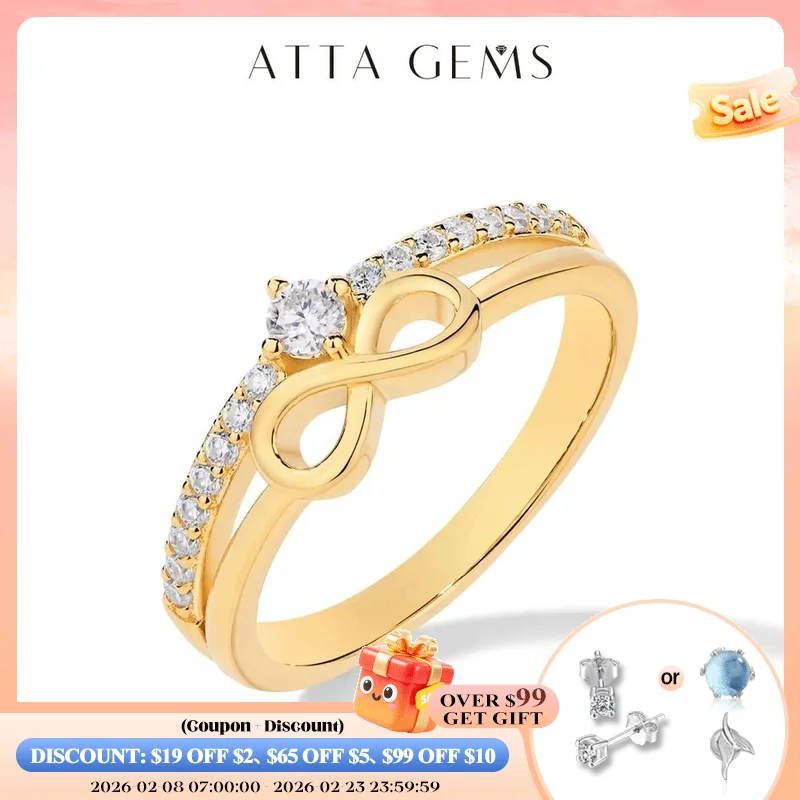 

ATTAGEMS Yellow Gold Plated D Color Moissanite Diamond Rings for Women S925 Silver Love Link Engagement Wedding Festival Jewelry