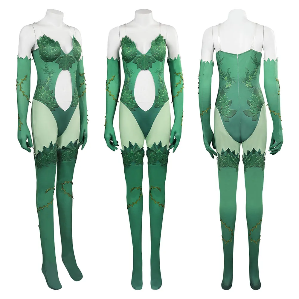 

Female Poison Ivy Cosplay Jumpsuit Gloves Role Play Costume Female Superhero Fantasy Disguise Adult Women Halloween Party Suit