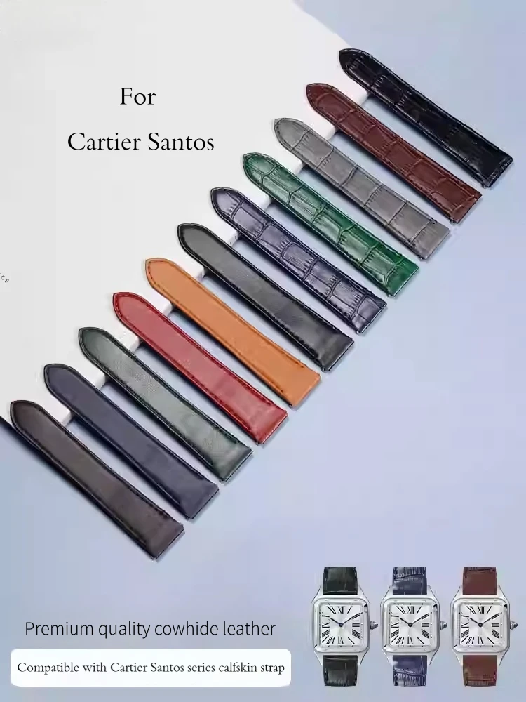 Smooth leather bamboo patterned genuine cowhide leather strap for Cartier Santos Large size WSSA0010 watchband butterfly buckle