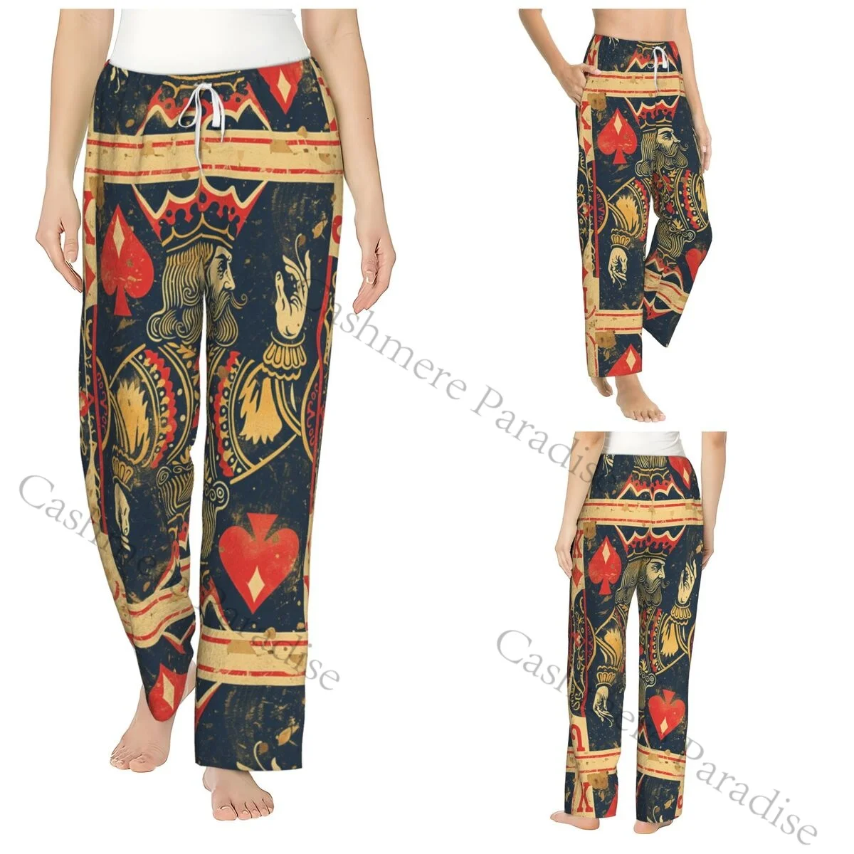 Playing Card Flannel Pajama Pants for Women Soft Warm Sleep Pants with Elastic Waistband