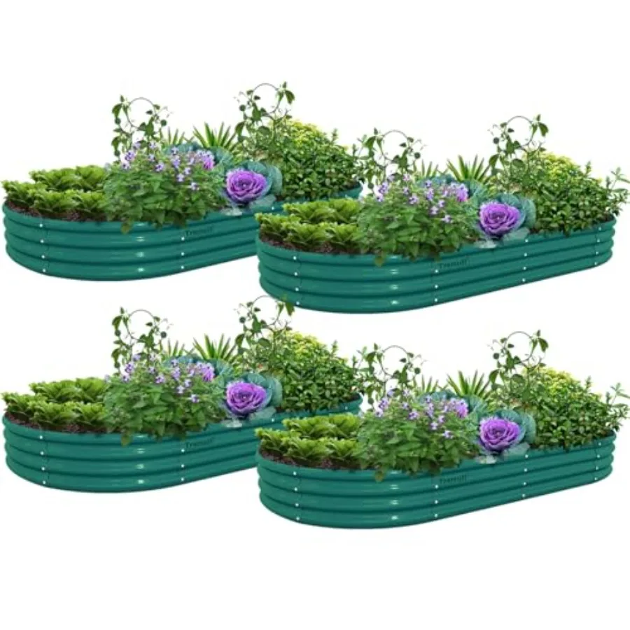 

Набор из 4 оцинкованных овальных металлических приподнятых грядок 8x4x1 фут (2,4x1,2x0,3 м) для выращивания овощей, цветов, трав и фруктов на открытом воздухе, бездонные контейнеры для растений