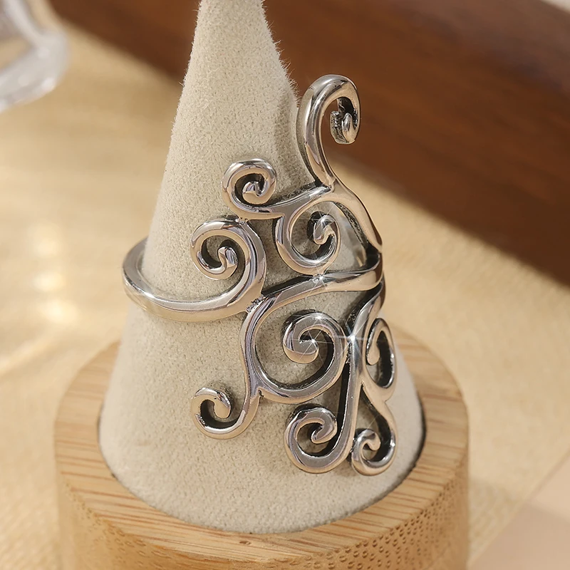 Bohemian Hollow Out Carving Ring Women's Silvery Color Finger Rings Daily Commute Party Trendy Jewelry Accessory