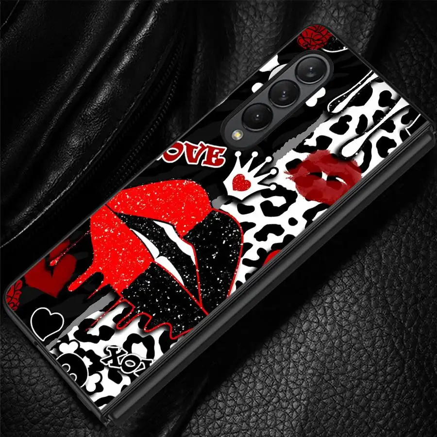 Case for Samsung Galaxy Z Fold 8 Ultra Z Fold 7 6 5 4 3 ZFold4 ZFold6 ZFold7 ZFold5 ZFold3 Phone Cover Skeleton Black Red Lips