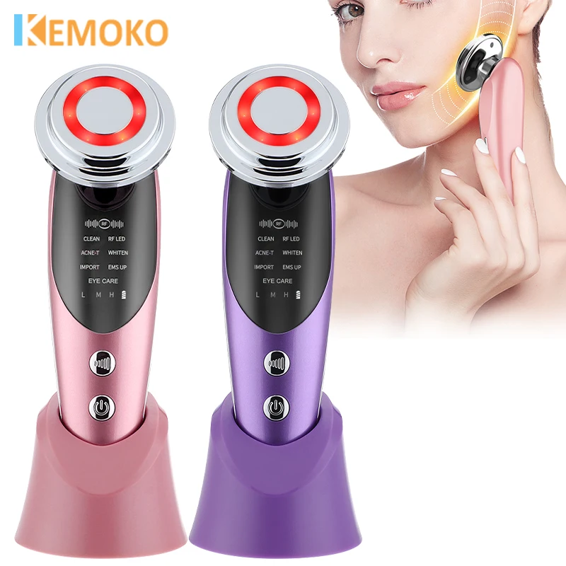 7 في 1 جهاز رفع الوجه EMS مكركرنت الساخن الباردة ضغط تجديد الجلد الوجه الرقبة ثبات مدلك جهاز العناية بالجمال