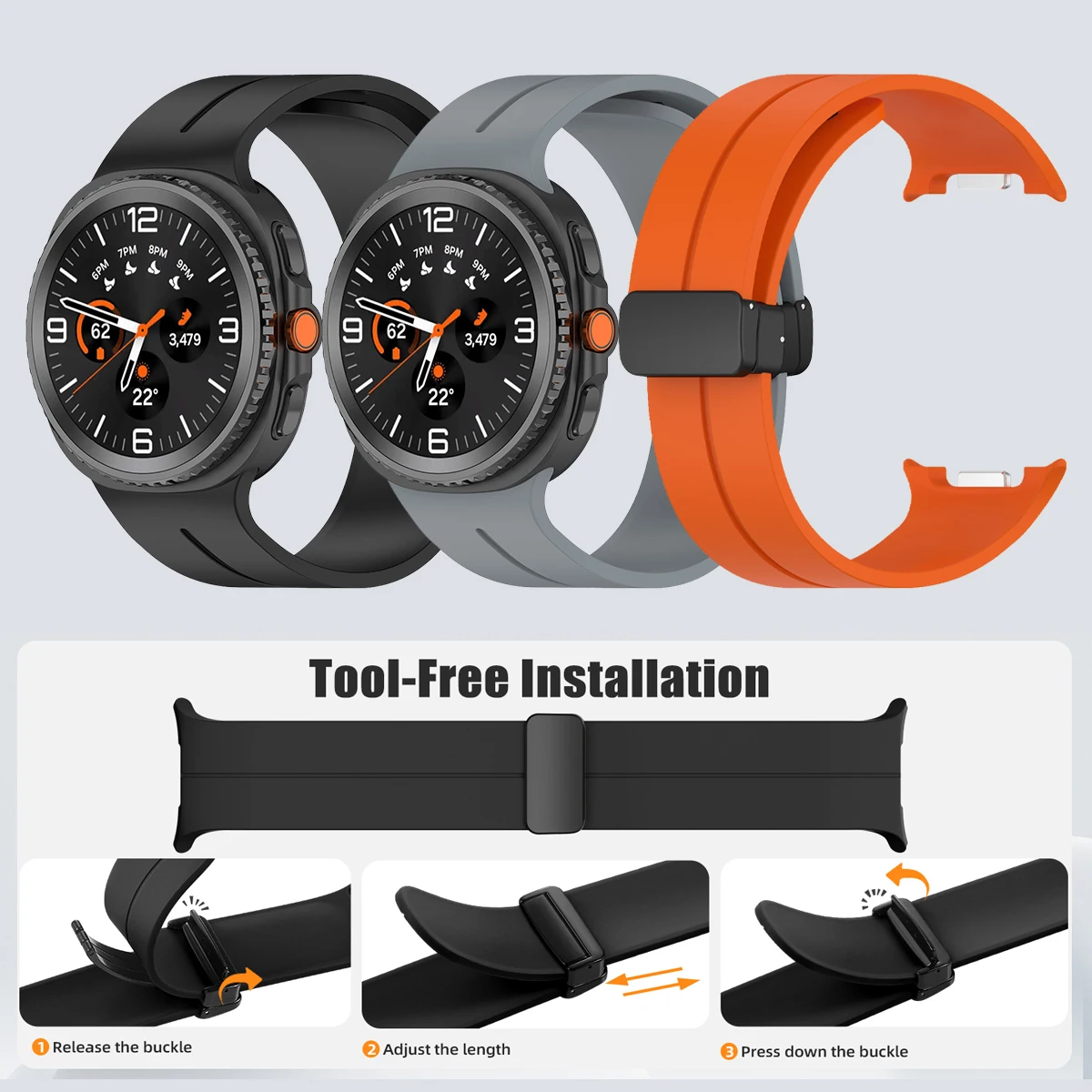 Tali Silikon untuk Jam Tangan Samsung Galaxy 8 44Mm 40Mm Gelang Magnet Olahraga untuk Jam Tangan Samsung 8 Aksesori Klasik 46Mm
