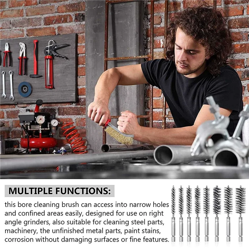 

AC88-16Pcs Wire Brush Drill Bit Set With 1/4 Inch Hexagon Shank Steel Wire Twisting Brush,Suitable For Drilling Percussion A