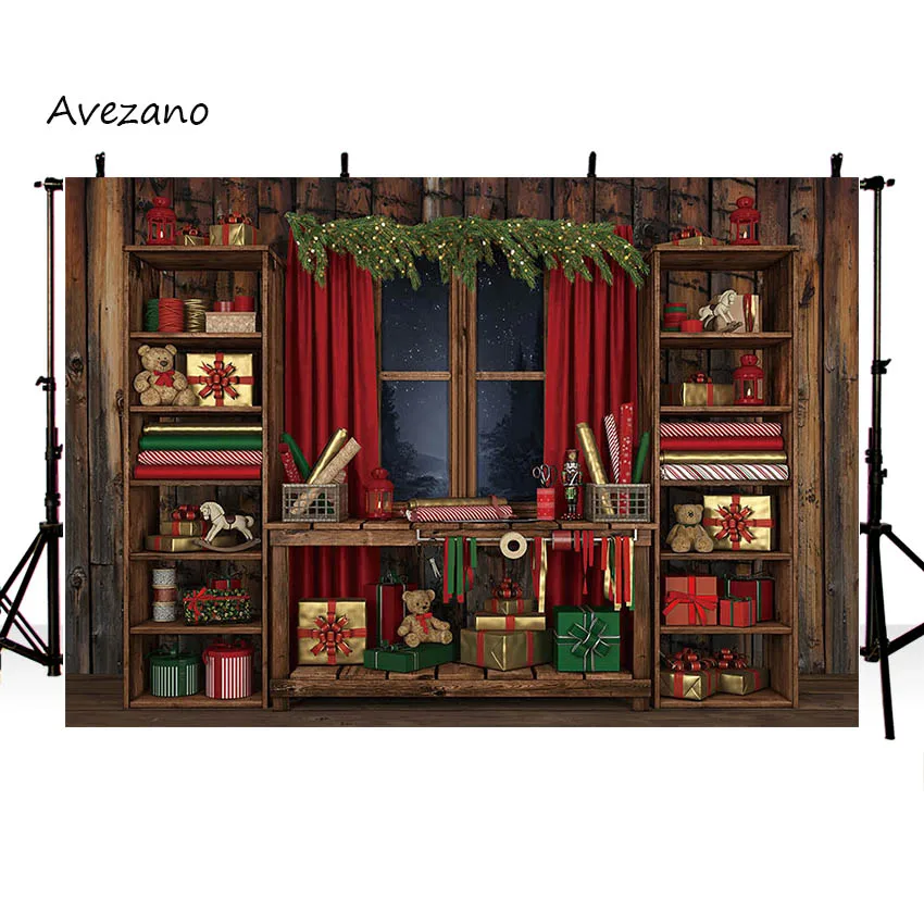 Avezano Christmas Backdrop Vintage Wooden Wall Santa North Pole Workshop Photo Studio Children Portrait Photo Studio Photocall