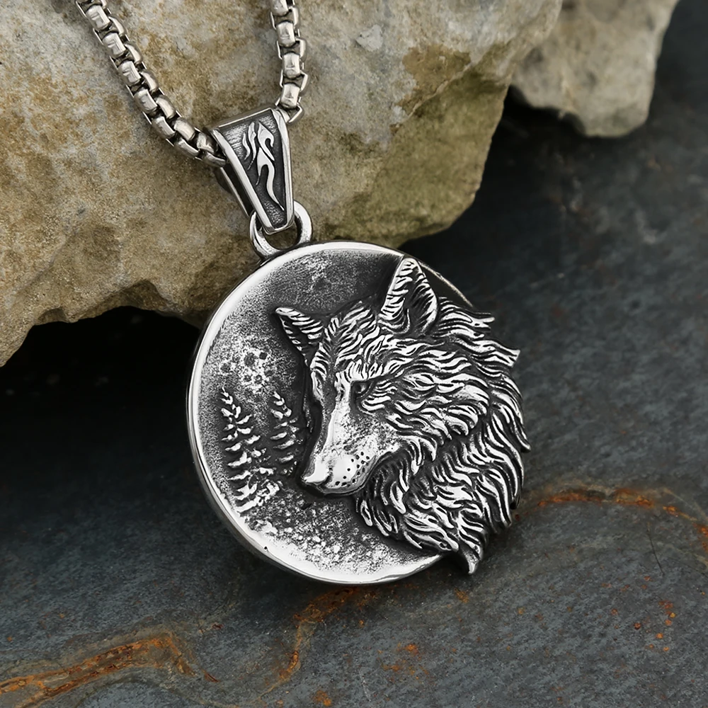 

Punk Vintage Stainless Steel Wolf Head Pendant Necklaces For Men Fashion Biker Vikings Animal Amulet Jewelry Gifts Dropshipping