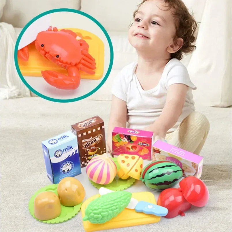 Mini Kids Shopping Cart Set Toys Cuttable Fruit Vegetable Children Handcart Pretend Play Strollers Gift for Boys Girls