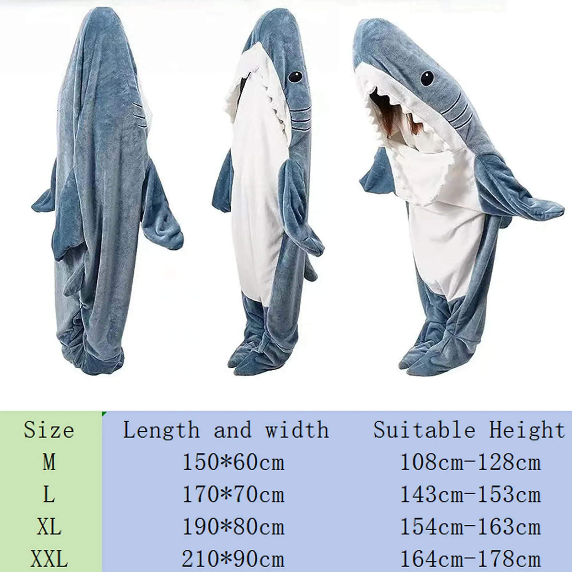 Shark Wearable Blanket Kigurumi Shark Pajamas Animal Playsuit Hooded Warm Shark Sleeping Bag