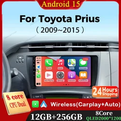 Android 15 Carplay Car Radio For Toyota Prius XW30 2009 2010 2011 - 2015 Navigation GPS Multimedia Player wifi+4G BT Auto 2 DIN
