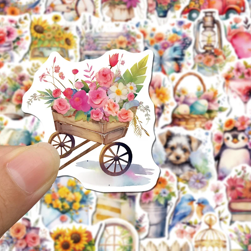 50 قطعة ريترو زهرة جديدة العالم INS نمط الكتابة على الجدران ملصقات DIY بها بنفسك الجمالية دفتر كوب ماء الغيتار الحالات الهاتف الشارات اللعب هدية