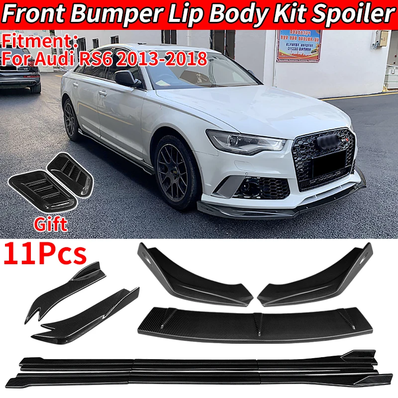 ForAudi RS6 A6 2013-2018 Accessories  The Car Front Bumper Splitter Lip Body Kit Spoiler Side Skirts Extensions Rear Wrap Angle