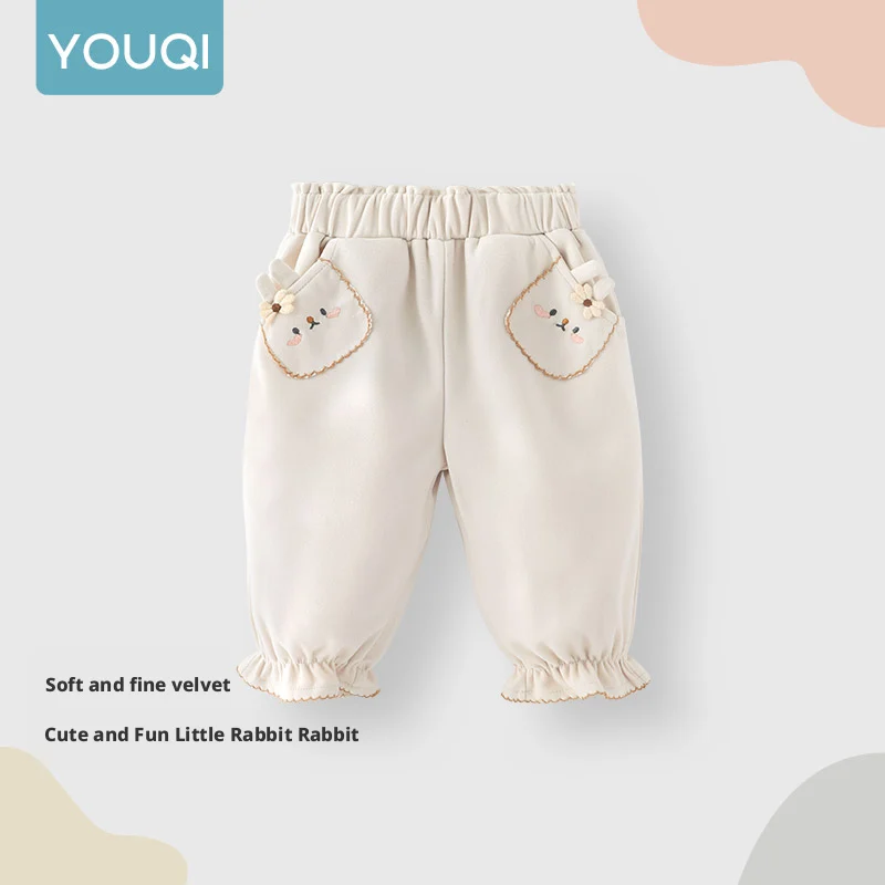 

【Youqi】Китайские детские штаны для детей 0-2 лет, детские штаны на весну и осень, дизайн кролика, повседневные длинные спортивные штаны для девочек на выход