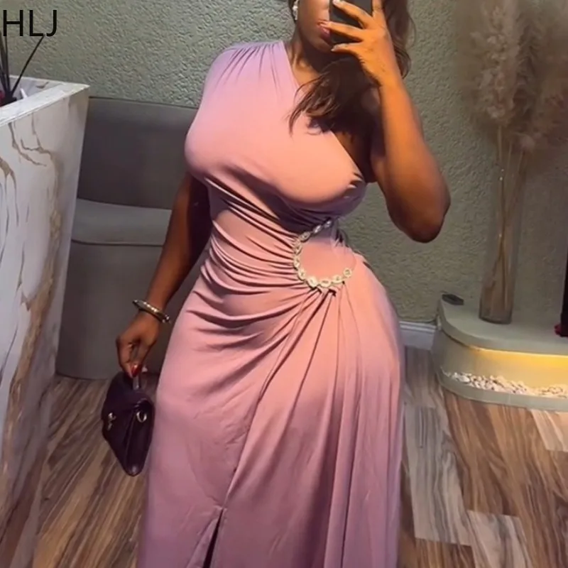 

HLJ Elegant Ruched Patchwork Bodycon Long Dresses Women Ruched Patchwork Off Showlder Sleeveless Dress Female Holiday Vestidos