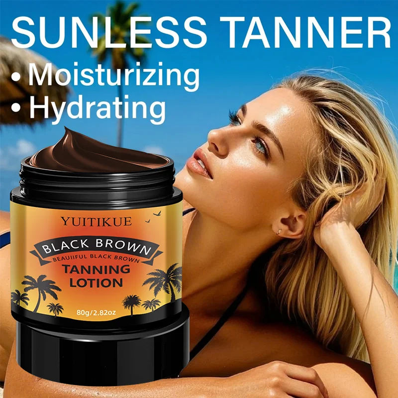 YUITIKUE Black Brown Tanning Lotion 80g Deep Dark Sun-Kissed Tanning Accelerator for Natural Bronzed Skin